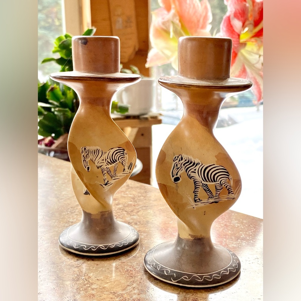 African Soapstone Candle Holders